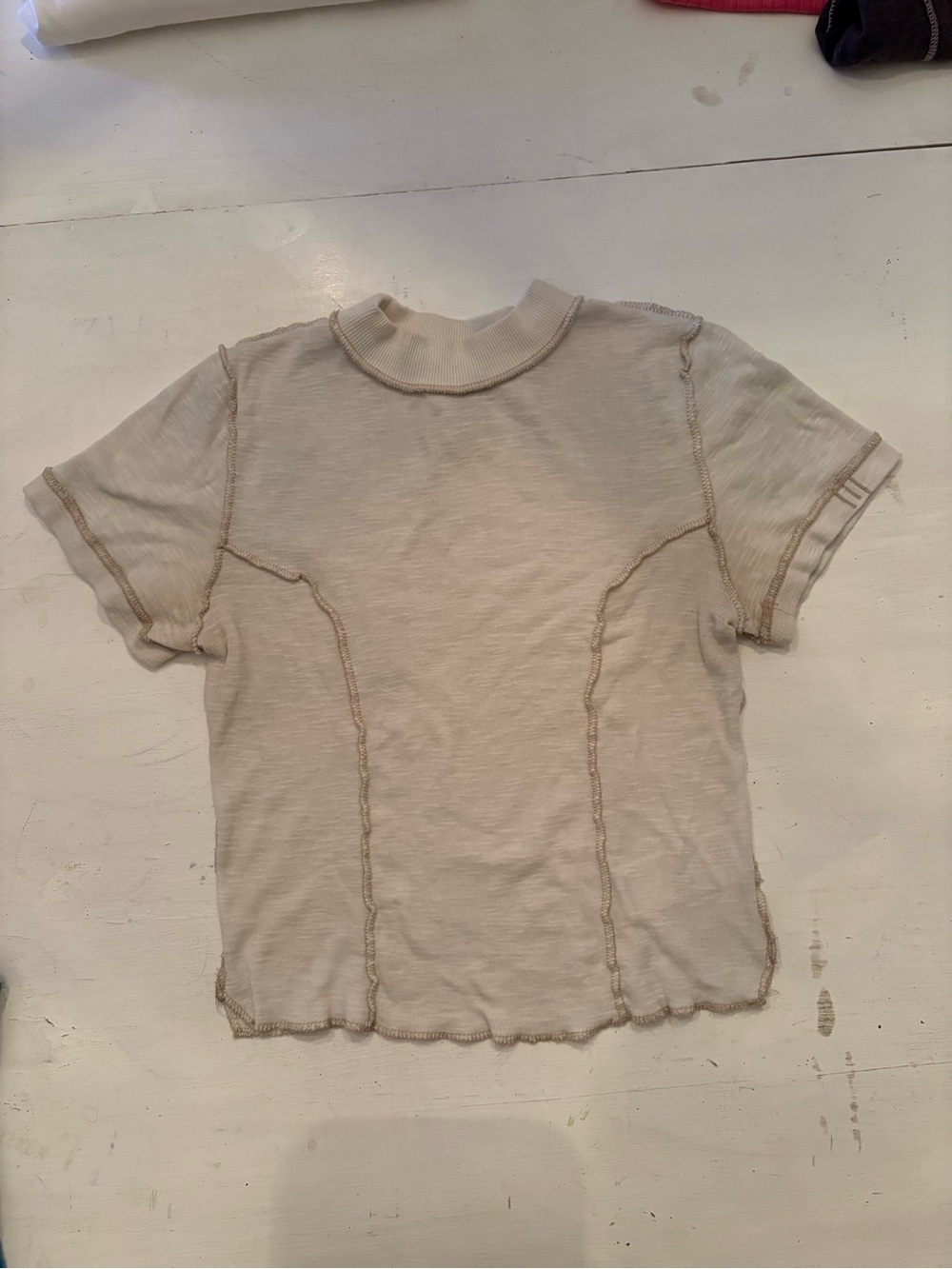 BDG Cream Raw-Edged Crewneck Tee